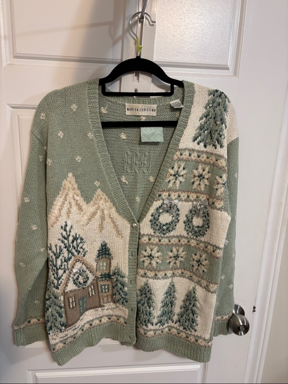 Marisa Christina Sage Green Holiday Village Cardigan